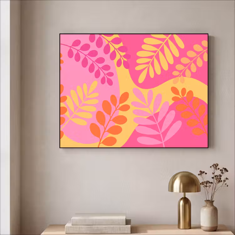 Natuur - Bladeren - Abstract - Roze - Geel Textielframe zwart klein -sfeer2