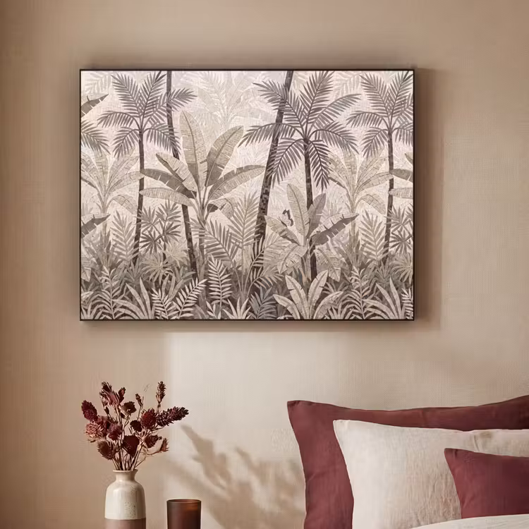 Natuur - Bladeren - Landschap - Mozaïek - Beige Textielframe zwart klein -sfeer1