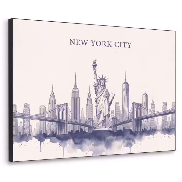 New York - Vrijheidsbeeld - Skyline - Illustratie - Blauw Textielframe zwart klein -3d