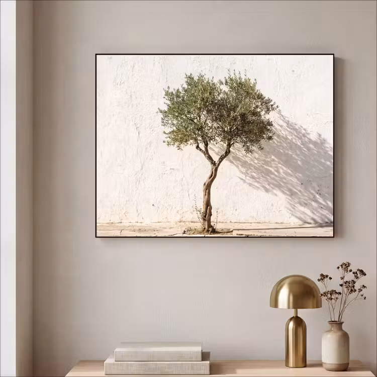 Art Frame - Olive Tree - Wall - White - Olijfboom - muur - wit Textielframe zwart klein