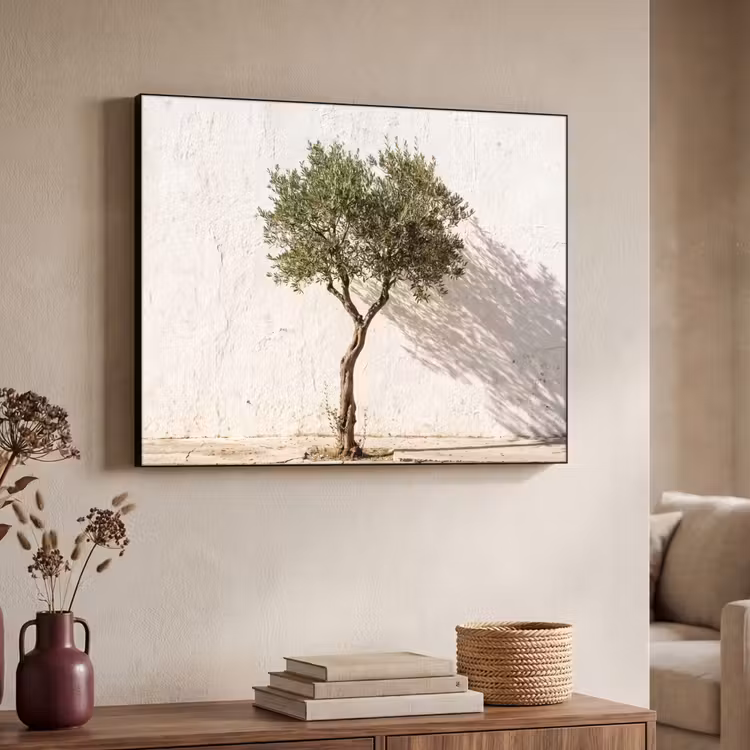 Art Frame - Olive Tree - Wall - White - Olijfboom - muur - wit Textielframe zwart klein