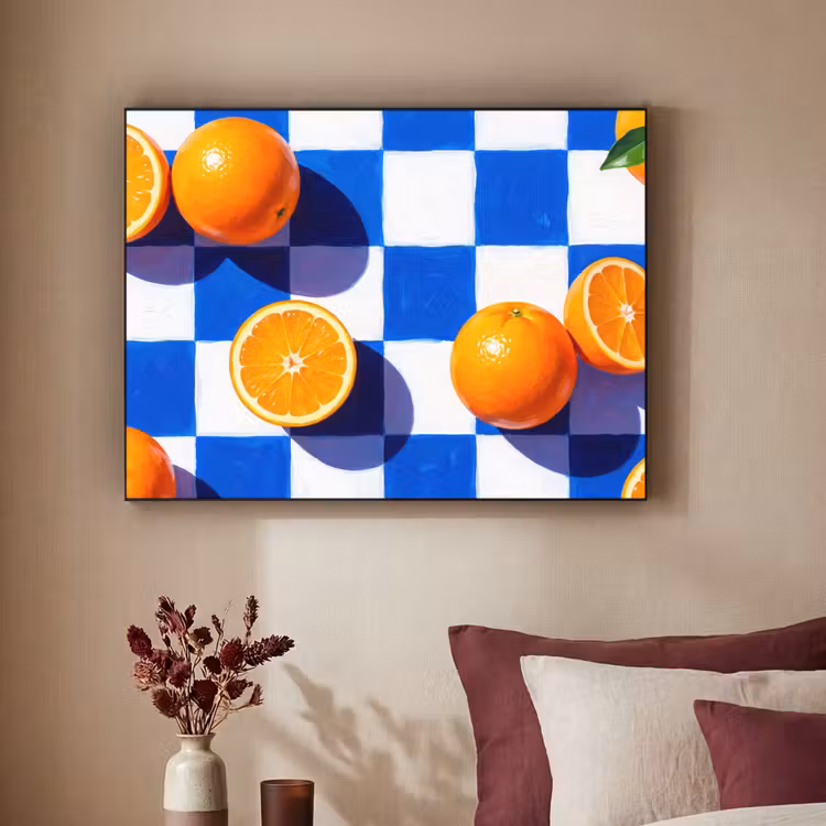 Art Frame - Orange - Checkered - Food - Sinaasappel - Geruit - Eten Textielframe zwart klein