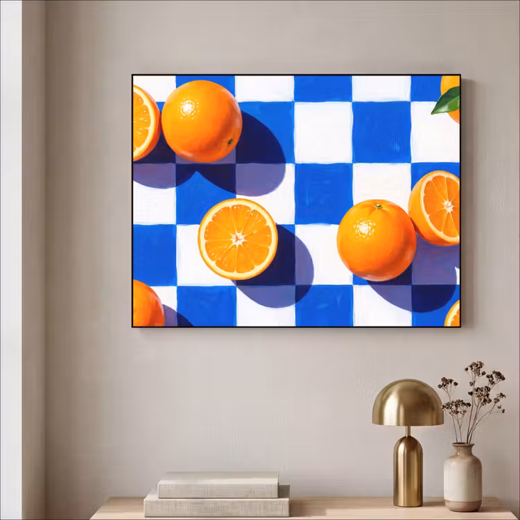 Art Frame - Orange - Checkered - Food - Sinaasappel - Geruit - Eten Textielframe zwart klein