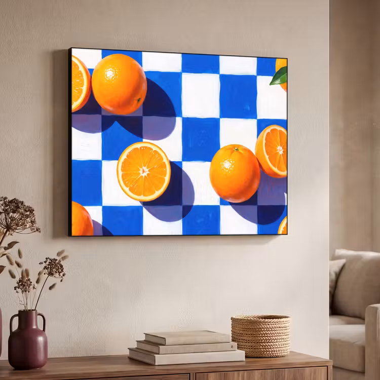 Art Frame - Orange - Checkered - Food - Sinaasappel - Geruit - Eten Textielframe zwart klein
