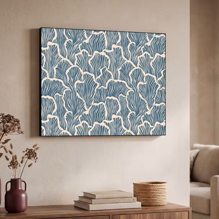 Organisch - Blauw - Crème - Schelpen Textielframe zwart klein 947 -sfeer3
