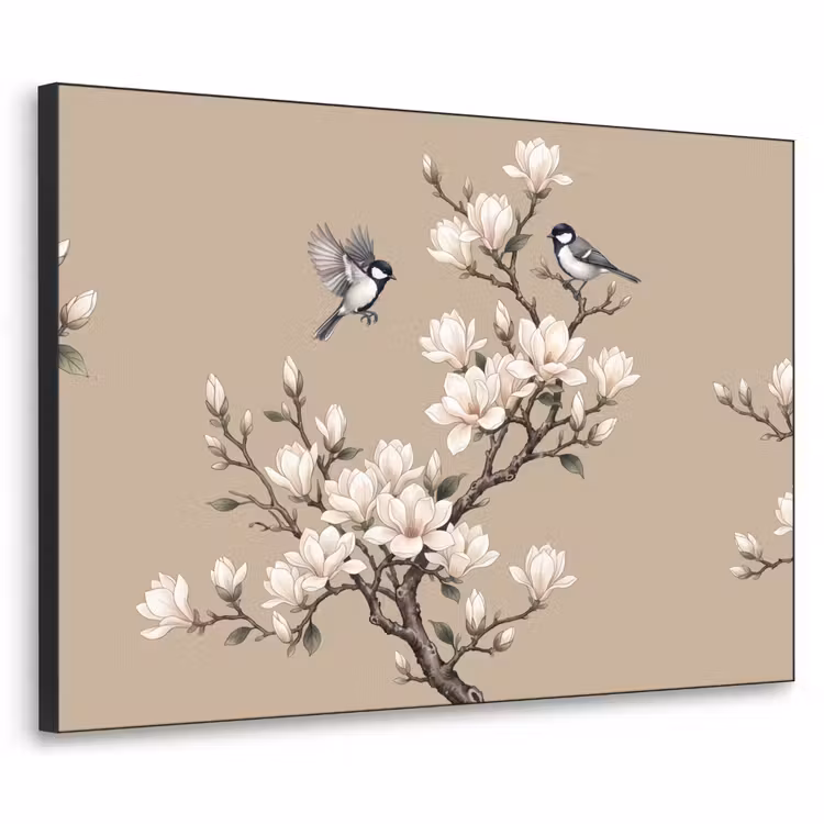 Oosters - Vogels - Beige Textielframe zwart klein -3d