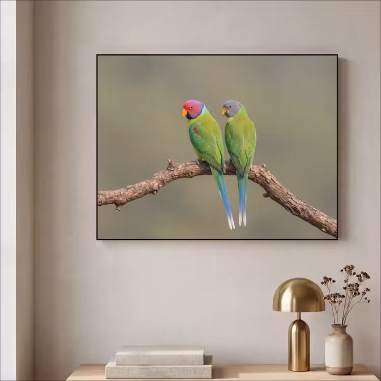 Papagaai - Tak - Natuur - Kleurrijk Textielframe zwart klein -sfeer2