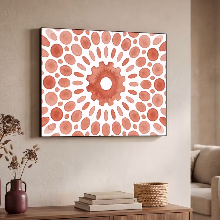 Patroon - Cirkels - Abstract - Modern - Rood Textielframe zwart klein -sfeer3