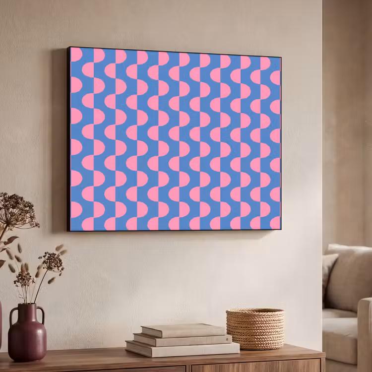 Patroon - Halve cirkels - Abstract - Modern - Roze - Blauw Textielframe zwart klein -sfeer3