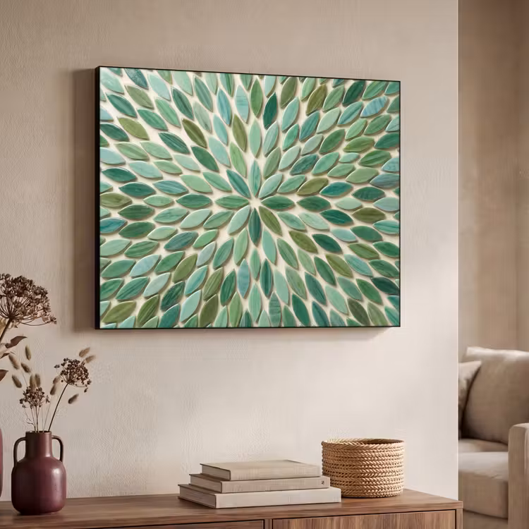 Patroon - Blad - Groen - Abstract Textielframe zwart klein -sfeer3