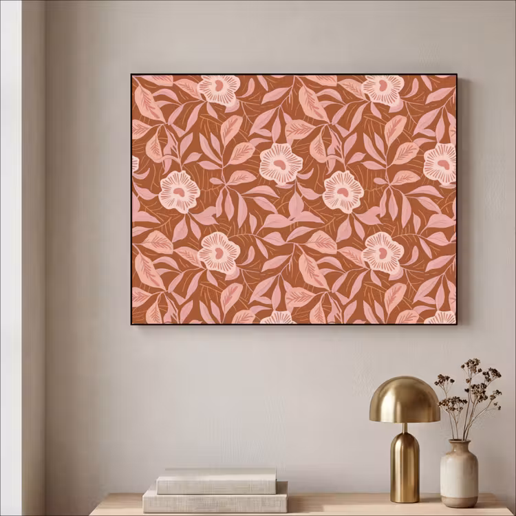 Patroon - Bladeren - Terracotta Textielframe zwart klein 947 -sfeer2