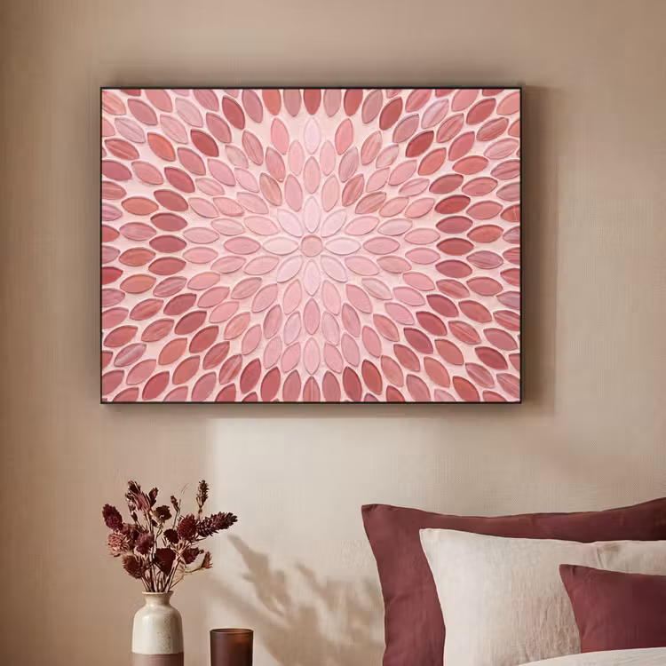 Patroon - Mozaïek - Ovaal - Abstract - Roze Textielframe zwart klein -sfeer1