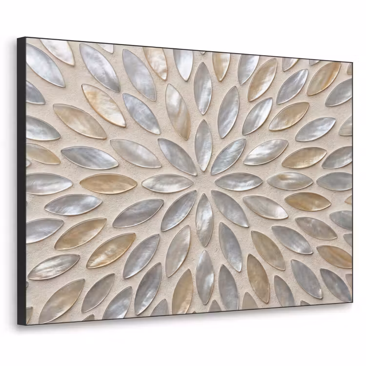 Patroon - Ovaal - Glanzend - Abstract - Beige Textielframe zwart klein -3d