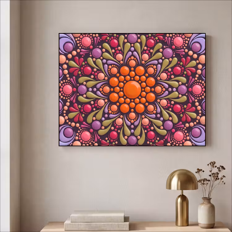 Patroon - Stippen - Abstract - Modern - Kleurrijk Textielframe zwart klein -sfeer2