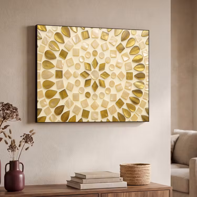 Patroon - Vormen - Mozaïek - Abstract - Goud Textielframe zwart klein -sfeer3
