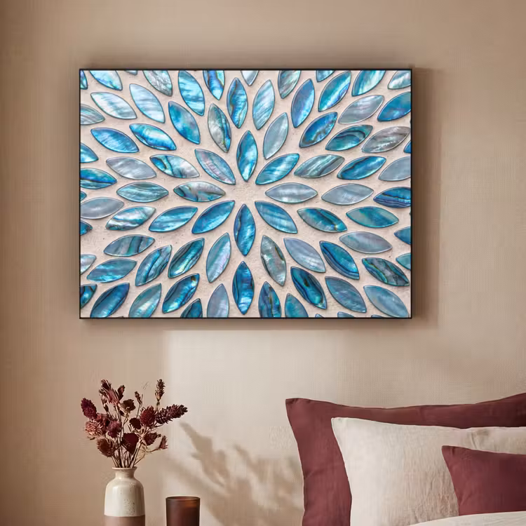 Patroon - Glans - Abstract - Blauw - Decoratie Textielframe zwart klein -sfeer1