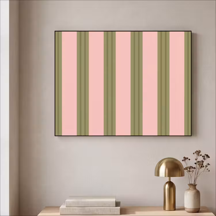 Patroon - Strepen - Abstract - Roze - Groen Textielframe zwart klein -sfeer2