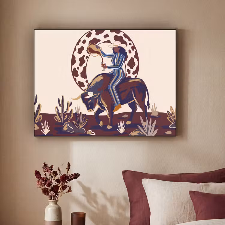 Mensen - Dieren - Cowboy - Abstract - Kleurrijk Textielframe zwart klein -sfeer1