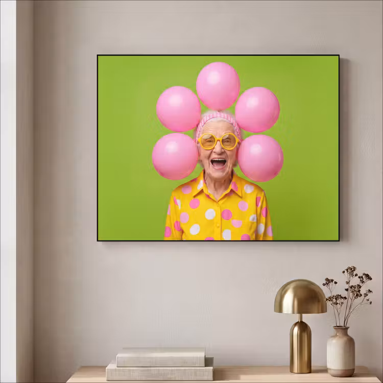 Mens - Ballonnen - Feest - Kleurrijk - Roze Textielframe zwart klein -sfeer2