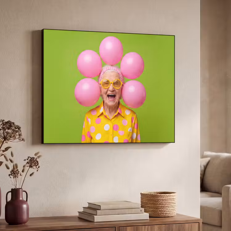 Mens - Ballonnen - Feest - Kleurrijk - Roze Textielframe zwart klein -sfeer3