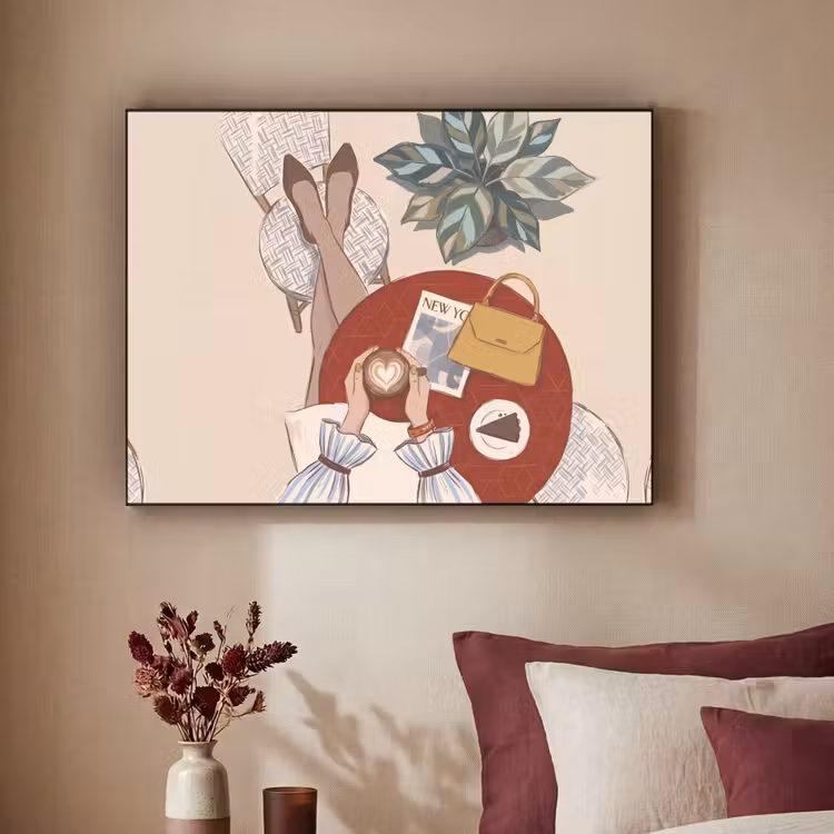 Mensen - Cafe - Koffie - Stadsleven - Modern Textielframe zwart klein -sfeer1