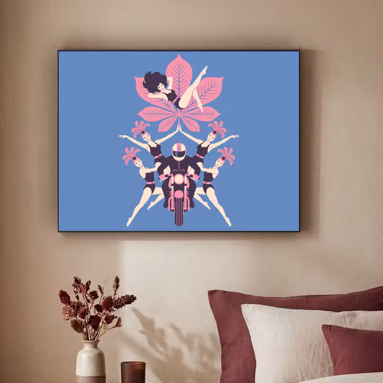 Mensen - Dans - Motor - Retro - Roze Textielframe zwart klein -sfeer1