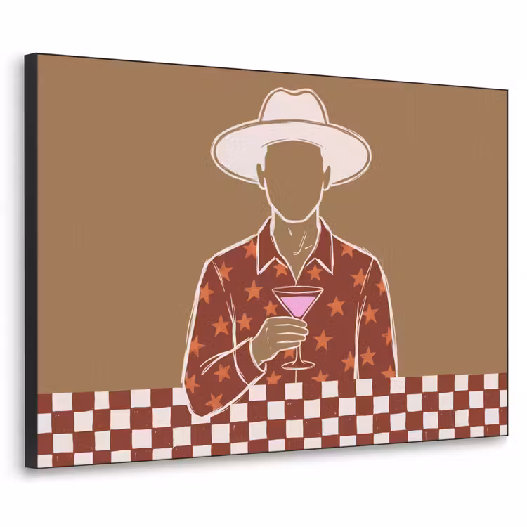 Mensen - Hoed - Cocktail - Abstract - Modern Textielframe zwart klein -3d