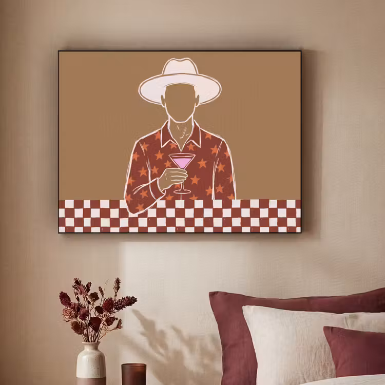 Mensen - Hoed - Cocktail - Abstract - Modern Textielframe zwart klein -sfeer1