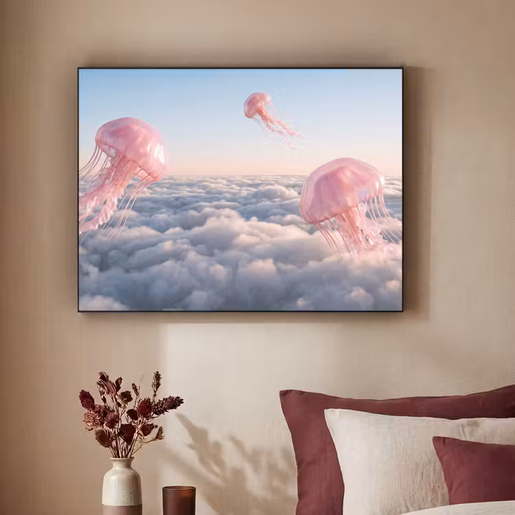 Art Frame - Pink Animal - Clouds - Roze dier - Wolken Textielframe zwart klein