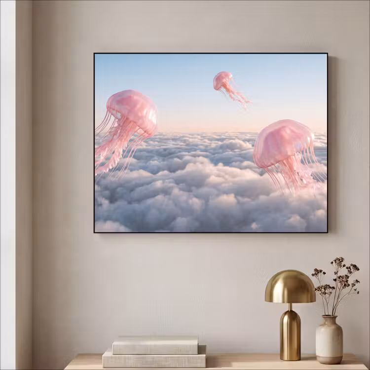 Art Frame - Pink Animal - Clouds - Roze dier - Wolken Textielframe zwart klein