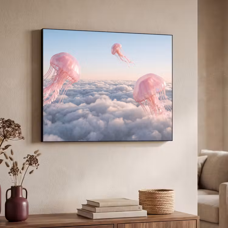 Art Frame - Pink Animal - Clouds - Roze dier - Wolken Textielframe zwart klein