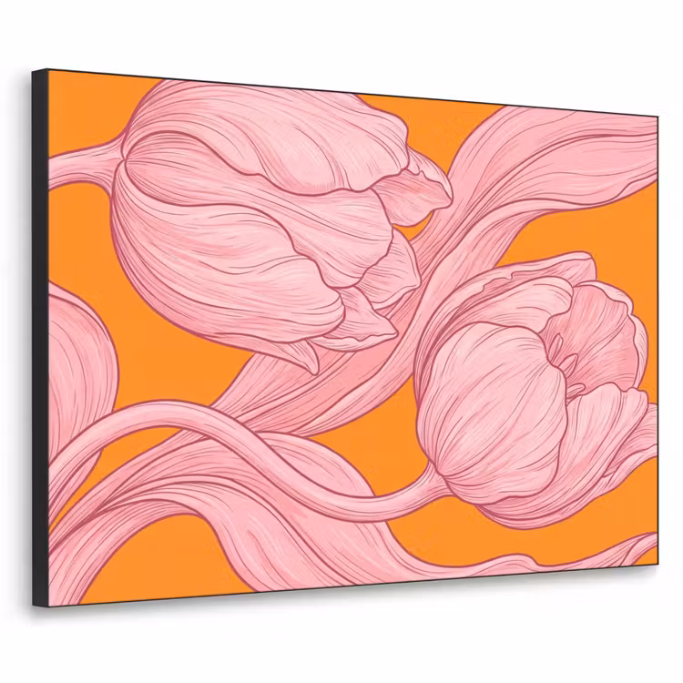 Art Frame - Pink Flowers - Modern - Roze bloemen - Modern Textielframe zwart klein