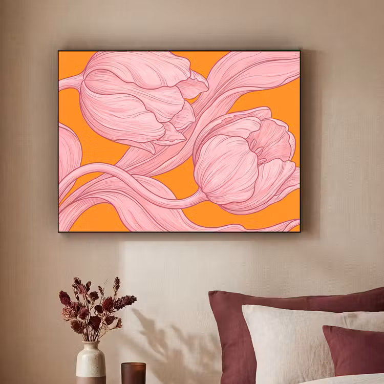 Art Frame - Pink Flowers - Modern - Roze bloemen - Modern Textielframe zwart klein