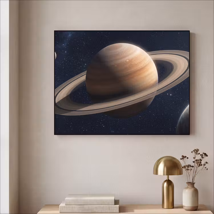 Planeten - Saturnus - Ruimte Textielframe zwart klein -sfeer2