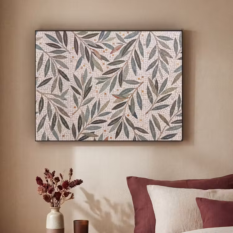 Plant - Blad - Mozaïek - Groen Textielframe zwart klein -sfeer1
