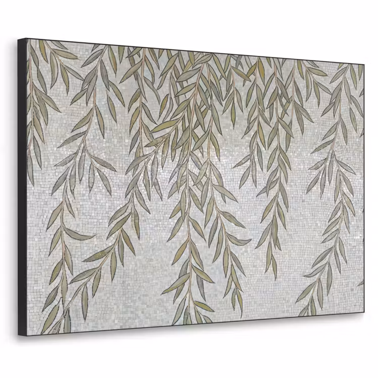 Planten - Mozaïek - Patroon - Groen - Blauw Textielframe zwart klein -3d