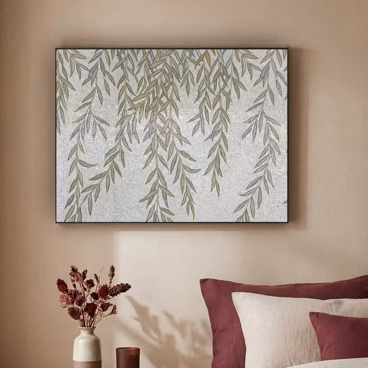 Planten - Mozaïek - Patroon - Groen - Blauw Textielframe zwart klein -sfeer1