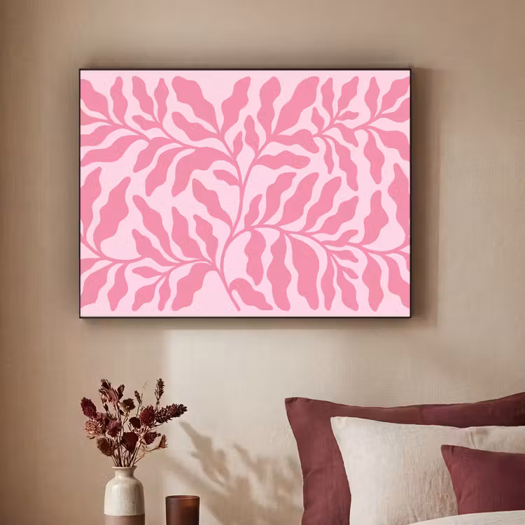 Planten - Organisch - Abstract - Modern - Roze Textielframe zwart klein -sfeer1