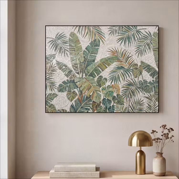 Planten - Tropisch - Mozaïek - Natuur - Groen Textielframe zwart klein -sfeer2