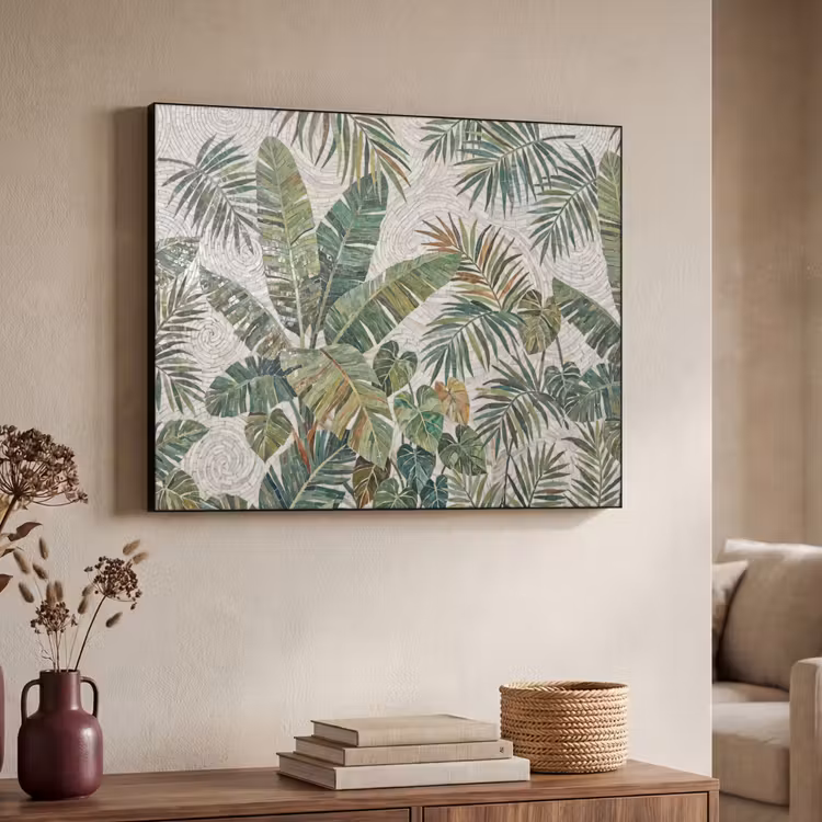 Planten - Tropisch - Mozaïek - Natuur - Groen Textielframe zwart klein -sfeer3