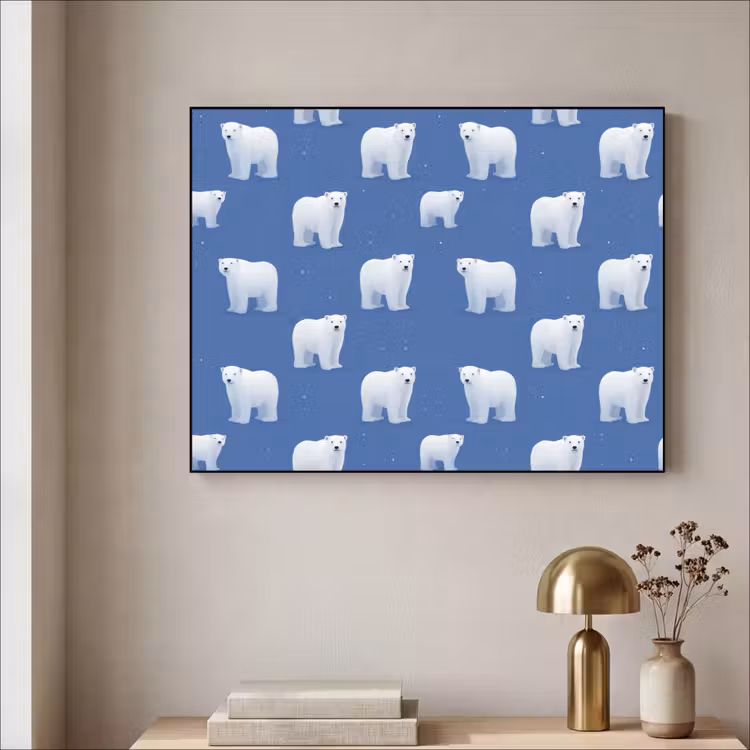 IJsbeer - Patroon - Blauw Textielframe zwart klein 947 -sfeer2