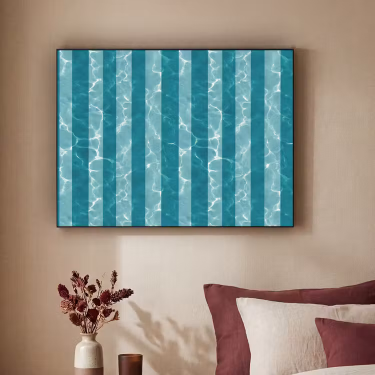Zwembad - Strepen - Groen Textielframe zwart klein 947 -sfeer1