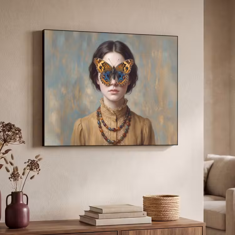 Portret - Vlinder - Kleurrijk Textielframe zwart klein -sfeer3
