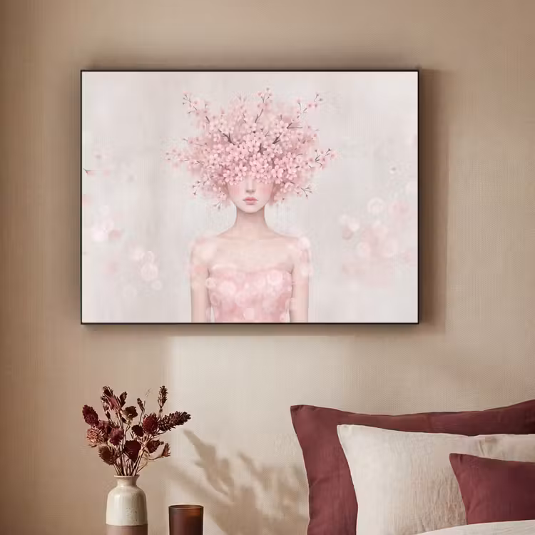 Portret - Kersenbloesem - Roze Textielframe zwart klein -sfeer1
