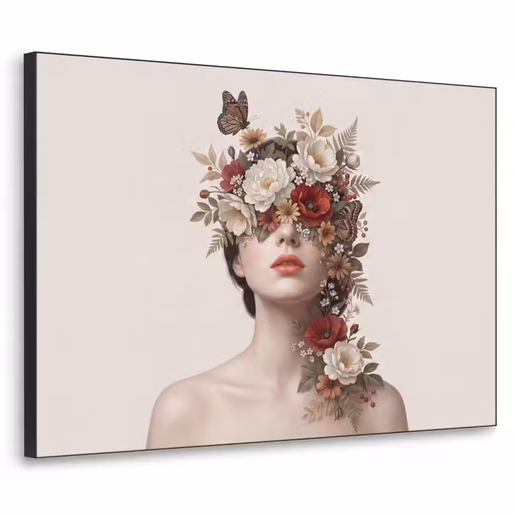 Portret - Bloemen - Cremé Textielframe zwart klein -3d