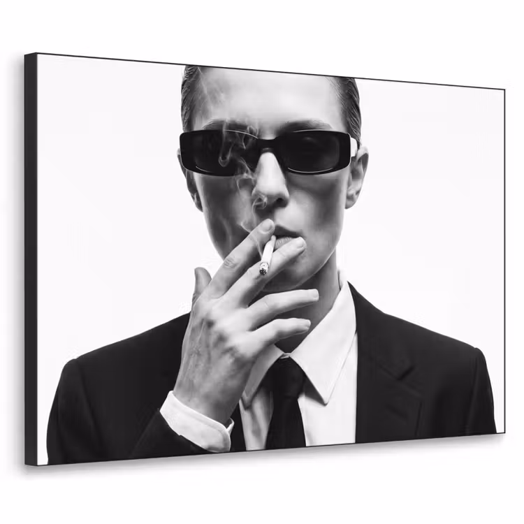 Portret - Pak - Roken - Zwart - Wit - Stoer Textielframe zwart klein -3d