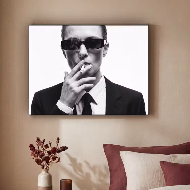 Portret - Pak - Roken - Zwart - Wit - Stoer Textielframe zwart klein -sfeer1