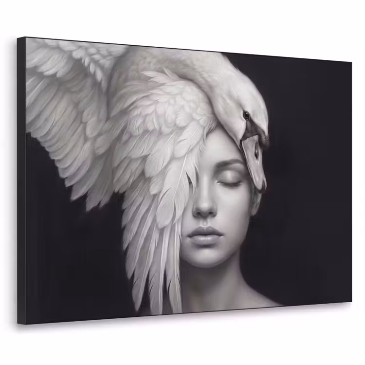 Portret - Zwaan - Zwart - Wit Textielframe zwart klein -3d
