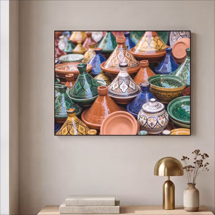Art Frame - Pottery - Colorful - Pattern - Aardewerk - Kleurrijk - Patroon Textielframe zwart klein