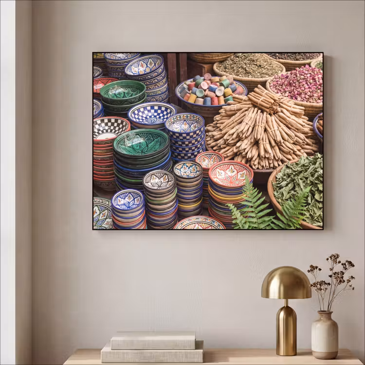 Art Frame - Pottery - Oriental - Colorful - Aardewerk - Oosters - Kleurrijk Textielframe zwart klein